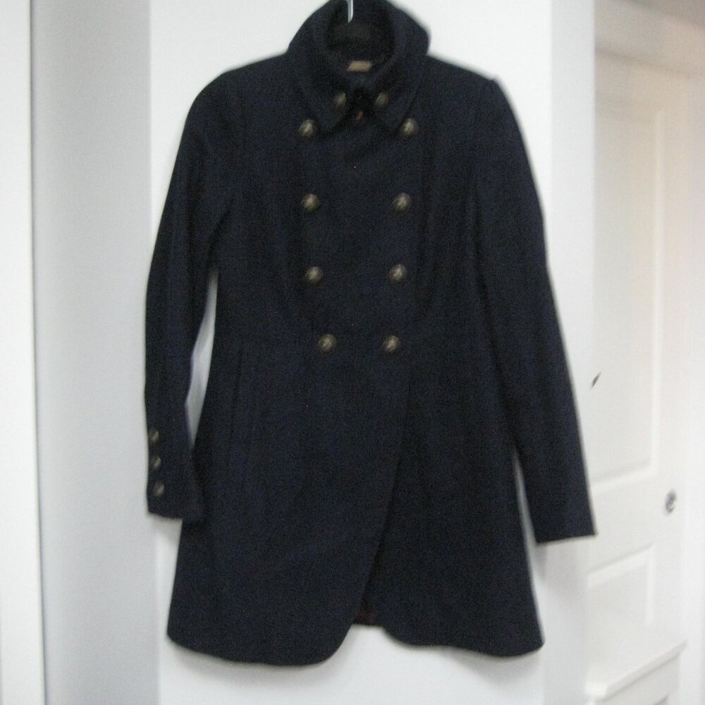 Navy Worthington wool blend military style pea coat
